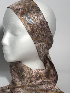 Long Vintage Pale Pink Paisley Patterned Head & Neck Scarf
