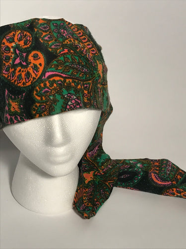 1970s Vintage Long Multicolored Paisley Head Scarf