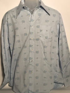 Men's Kmart 1970s Baby Blue Floral Dress Shirt Size Large L