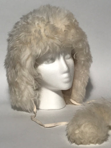 Vintage 1960s - 1970s Natural Italian Sheepskin Lambswool Sheared  Pom Pom Hat
