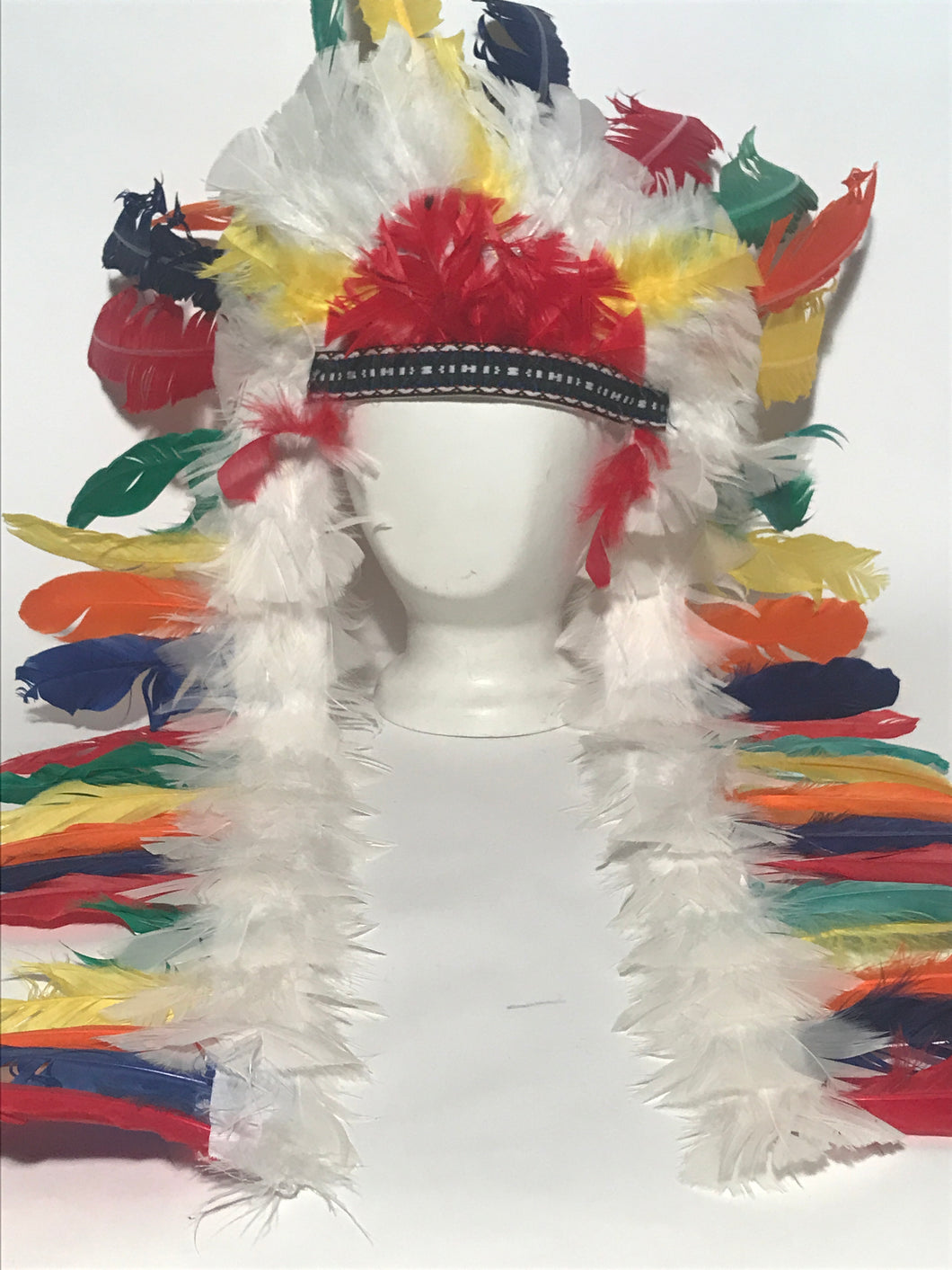 Colorful Full Feathered Halloween Head Dress Costume Indian Headpiece