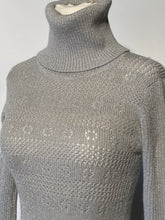 Bargello 1970s Silver Metallic High Turtleneck Cable Knit Maxi Dress