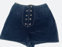 1960s - 1970s Suede Blue Color Hot Pants Grommet Lace Up Hippie Shorts