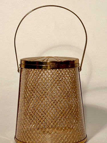 1950s Majestic Metal Lantern Circular Lace Glitter Pressed Sides Metal Handbag