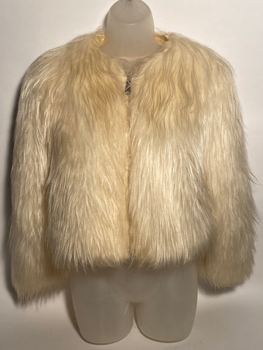 1970s Mongolian Shearling Faux Long Fur Waist Jacket Medium