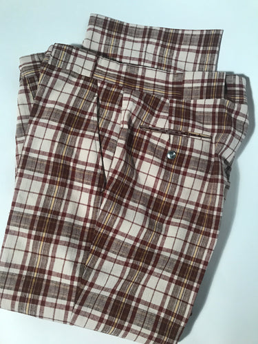 Unisex Brown Plaid Vintage Seersucker Pants 35