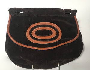1970s Soft Brown Suede Leather Trim Shoulder Hobo Handbag