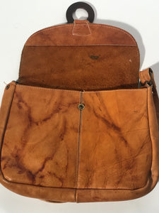 1970s Soft Leather Shoulder Hobo Handbag Flap Closure Circle Accent